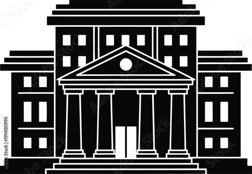Government building icon. courthouse vector isolated symbol. classic architecture with columns and steps