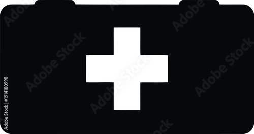 First aid kit silhouette medical case with cross symbol for emergency health care and medicine storage minimalist design