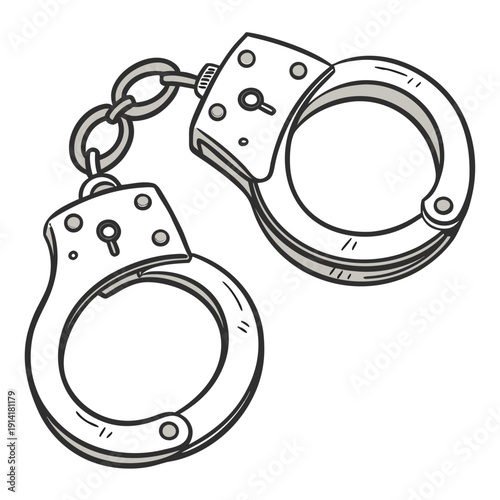 Metallic handcuffs with chain link silver gray line black and white