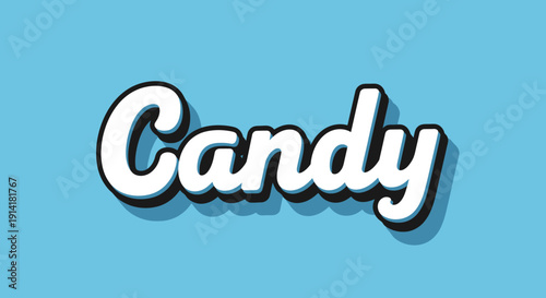 Retro Candy Text Effect with 3D Shadow on Blue Background