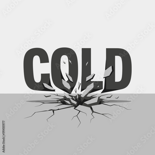 Cold Word Breaking Through Cracked Ground, Representing Extreme Cold or Impact
