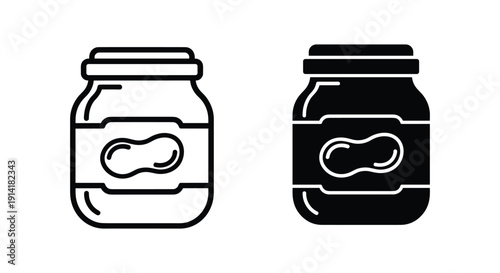 Mason jars with jam or preserves in simple line art style