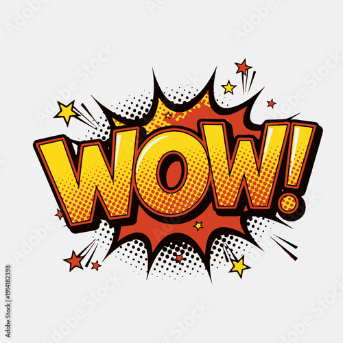Comic Book Style "WOW!" Explosion Speech Bubble with Stars and Dots