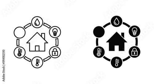 Home security and smart home icons in minimalist design with copy space