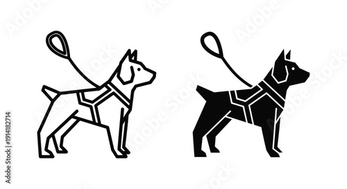 Dog on Leash Vector Illustration Set in Minimalist Style