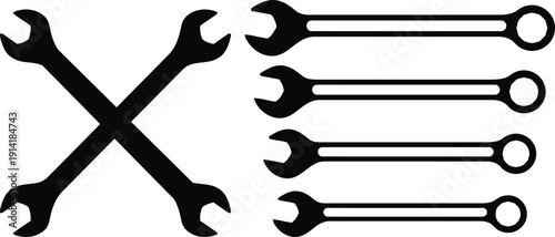 Collection of wrenches and spanners tools