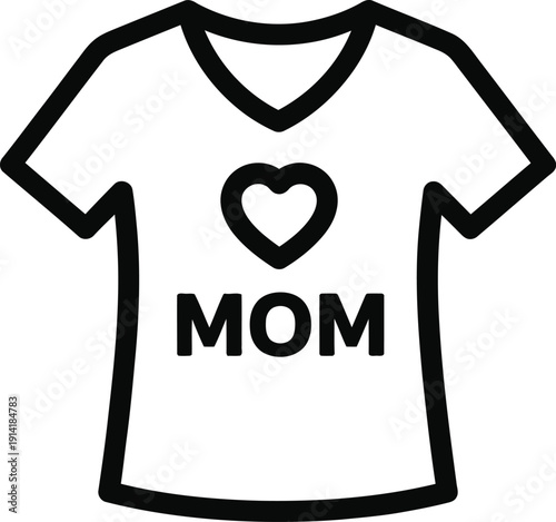 A simple black line drawing of a mother's day t shirt