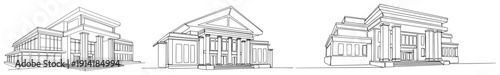 Collection of classical monumental architecture sketches featuring large porticos and grand columns