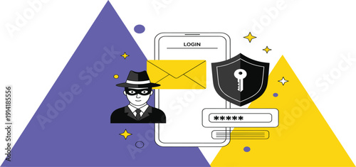 Cyber Security Login Protection Concept with Hacker Email Password Shield and Authentication Elements for Data Privacy, Online Safety, and Network Security Design