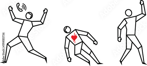 Heart Attack Emergency Illustration Set with Human Figures Showing Chest Pain Collapse and Calling for Help for Medical Awareness and Health Care Design