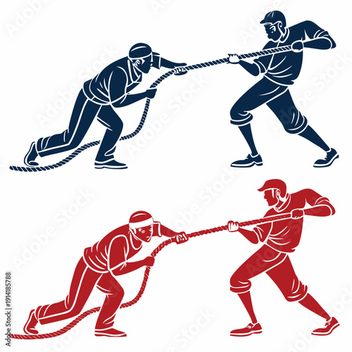 Of two teams of two people pulling on a rope in opposite directions