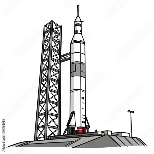 Realistic of a rocket on a launchpad space technology