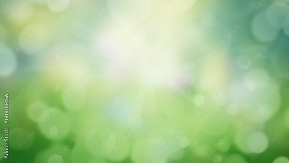 Obraz premium Sunny spring meadow blur background, blue sky and green grass