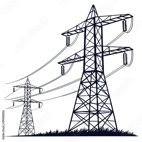 Voltage electrical transmission towers with power lines