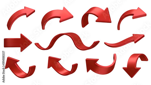 Collection of Red Arrows Pointing in Various Directions isolated on a transparent background