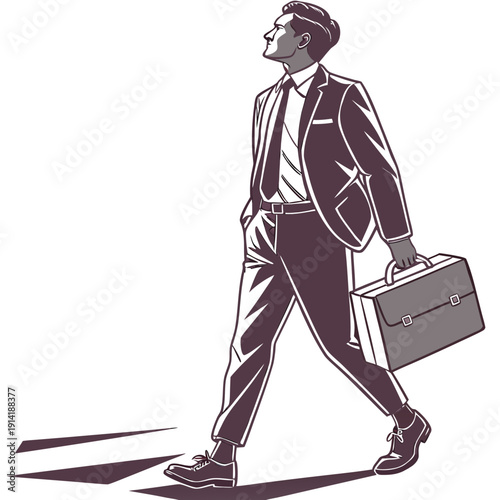 Walking businessman in suit holding briefcase 1
