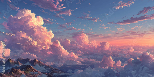 Dreamy pastel clouds painted across a vibrant blue sky at sunset or sunrise