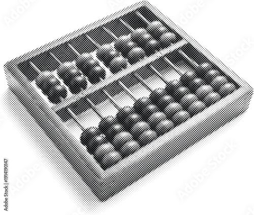 retro illustration stippled pattern monochrome grayscale artistic drawing math abacus