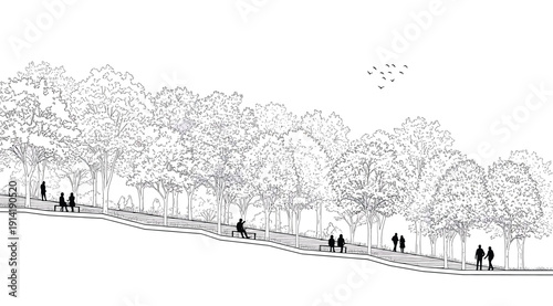 A large flock of birds flying over people in a field