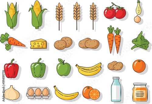 Collection of Fresh Fruits, Vegetables, and Dairy Products, Representing Healthy Food Choices and Nourishment