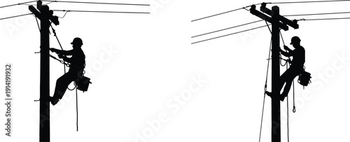 Electricians working on power lines