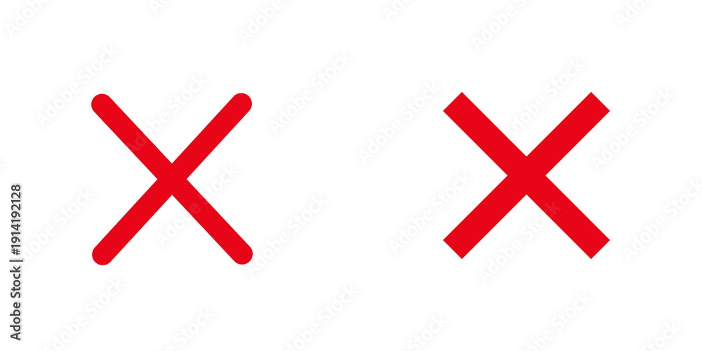 Fotografie Two red x marks crosses isolated on transparent background