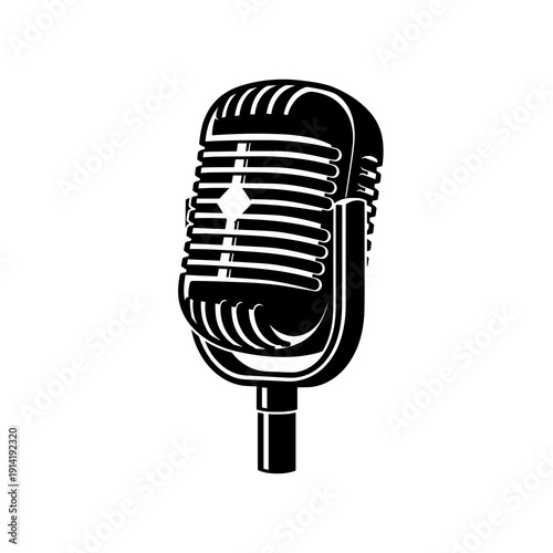 Vintage Retro Microphone Icon, Black and White Classic Audio Vector Illustration