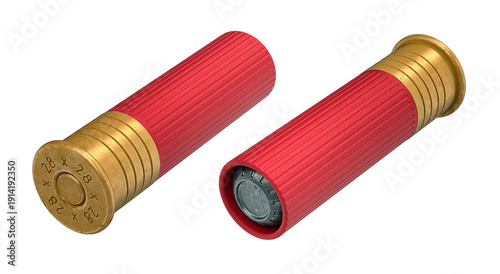 Two Red Shotgun Shells 3D Render Isolated on White Background