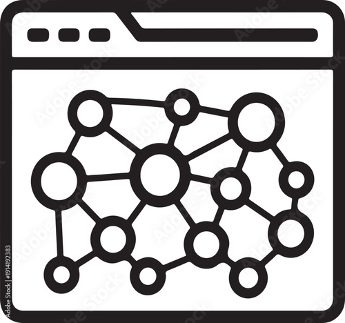 Complex Network Connection Nodes Icon in Web Browser for Data and Technology