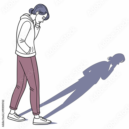 Woman looking down at shadow of herself doing pushup