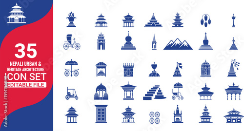 Collection of blue line icons representing famous landmarks and architectural structures high-quality