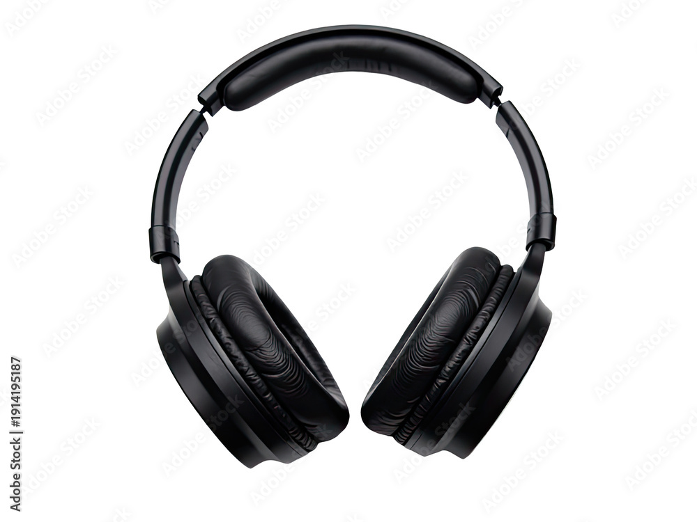 Fototapeta premium A pair of black headphones stacked on top of each other, ideal for showcasing sound systems or electronic devices