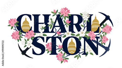 Wallpaper Mural Charleston West Virginia city typography with flowers vector illustration Torontodigital.ca