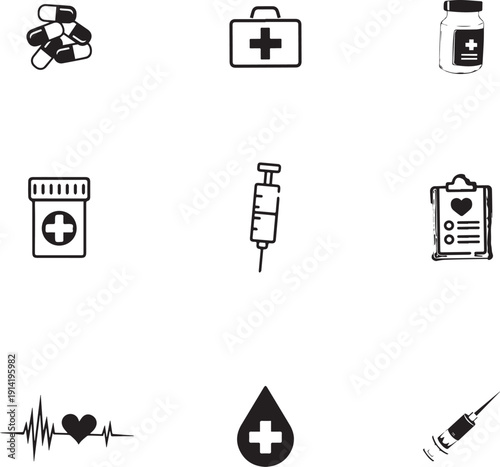 Healthcare set of web icons. Medicine and Health Care con collection. , 