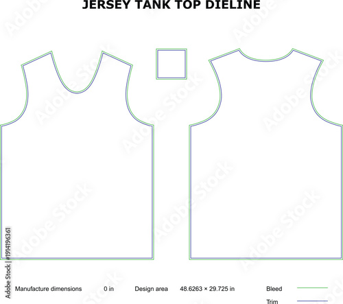 A technical drawing of a jersey tank top template with design specifications