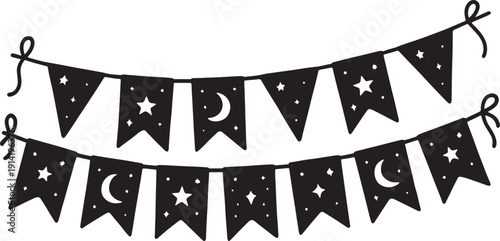 Festive ramadan bunting garland with moon and stars, perfect for eid mubarak celebrations and islamic holiday decorations, traditional design