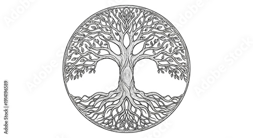 Intricate Tree with Roots and Branches in a Circle.