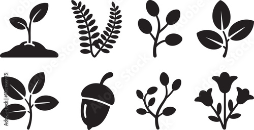 set of plant silhouettes on white background