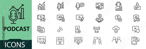 Podcast icons set for audio and music applications