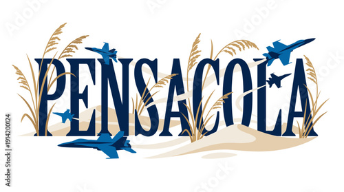 Pensacola Florida beach with fighter jets vector illustration