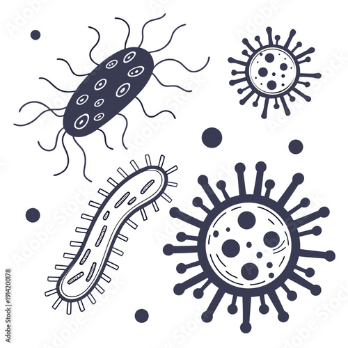 Bacteria and viruses on white background microorganisms 2