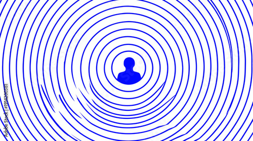 Abstract blue person silhouette radiating concentric circles, symbolizing signal, broadcast, connection, influence, or social network.