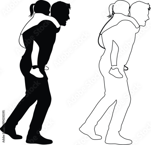 Two individuals carrying each other in a piggyback style while walking.