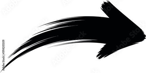 A large black arrow pointing to the right with a brush stroke effect on a white background