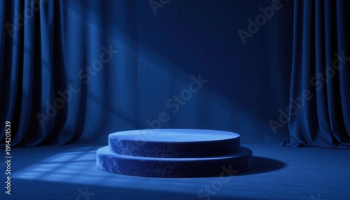Wallpaper Mural Elegant Blue Stage with Soft Lighting and Draped Curtains for Showcase or Presentation Purposes Torontodigital.ca