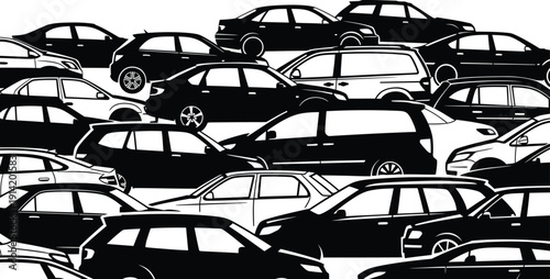 Black Cars Silhouette Traffic Congestion