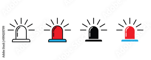 Siren icon vector. Emergency flasher light symbol for ambulance, police car, security alarm, and warning signal set. Vector Illustration.