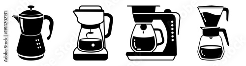Modern black coffee makers set collection isolated on white background vector illustration