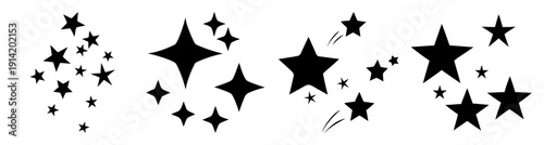 Black and white Christmas stars falling snowflakes festive holiday decoration vector illustration set