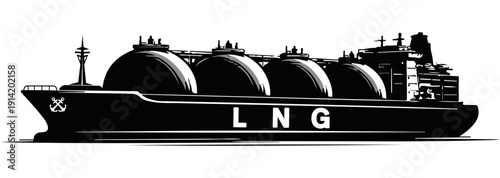 Liquefied Natural Gas LNG Tanker Ship Illustration for Industrial Maritime Transport and Global Energy Logistics Silhouette